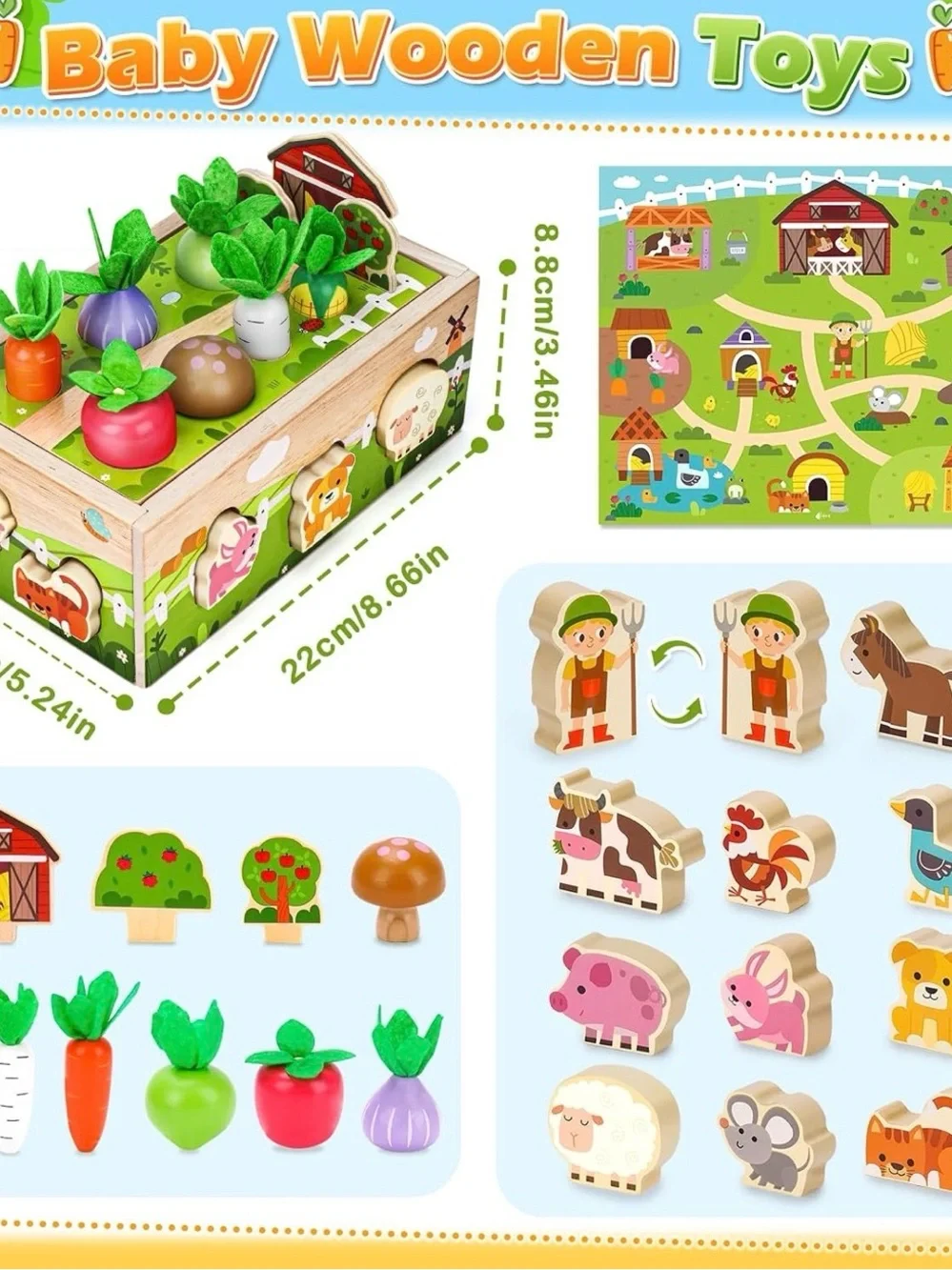 Wooden Farm Vegetable Sorting Toy - Green